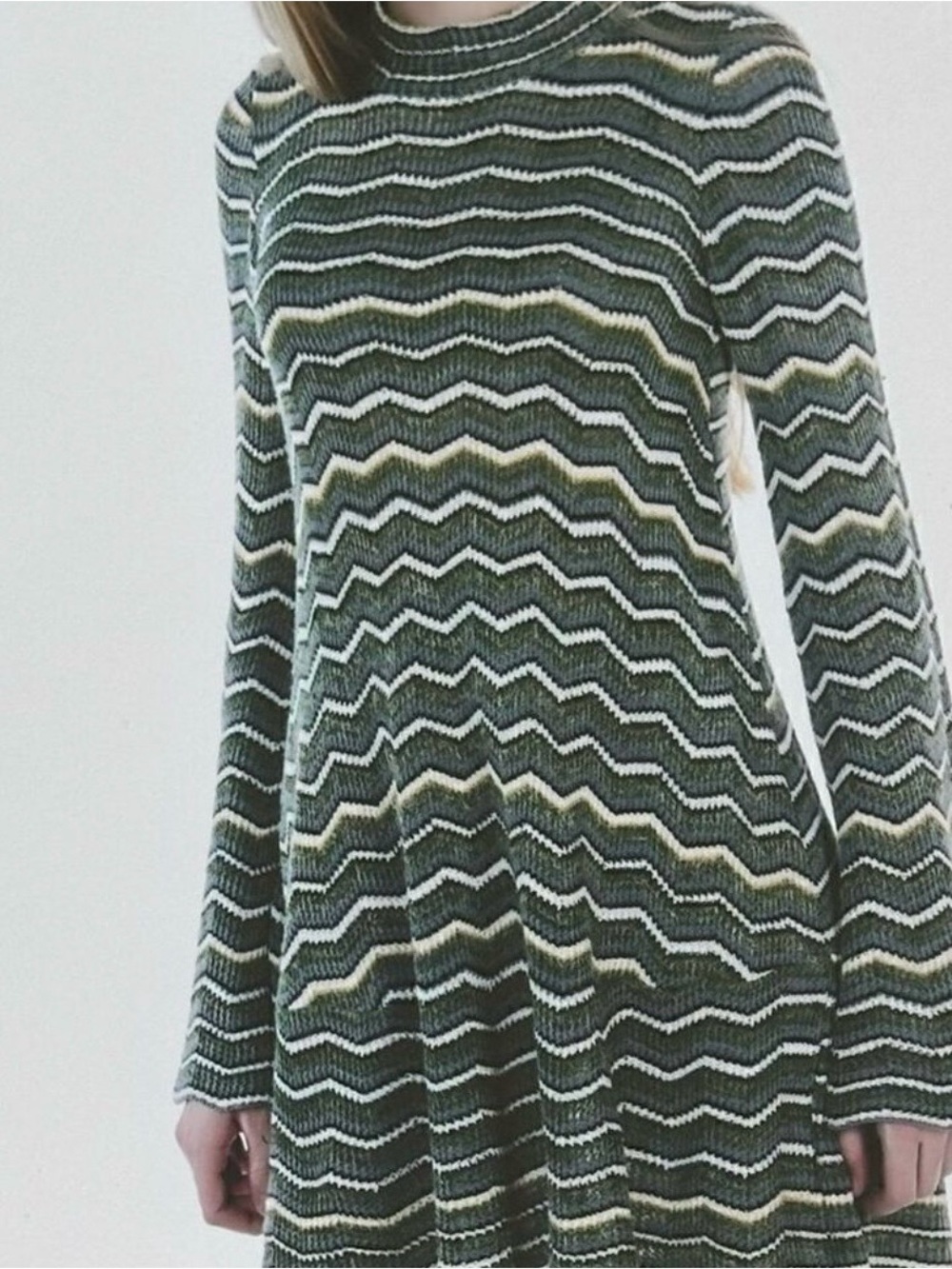 #903 FREE PEOPLE Ziggy Stripe Green Chevron Knit Mini Sweater Dress or Tunic